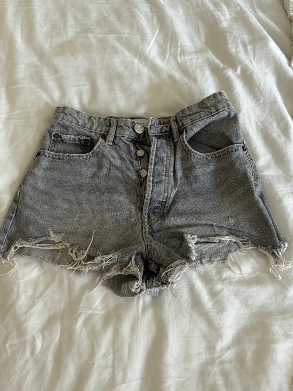 Zara Gray Distressed High Rise Denim Shorts Size US 4